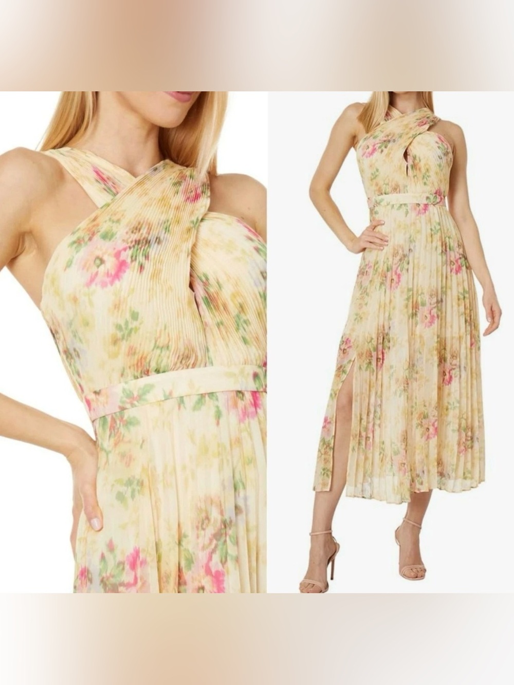 Ted Baker London Yellow Amerah Cross Front Floral Pleated Midi Dress
New w/ Tag